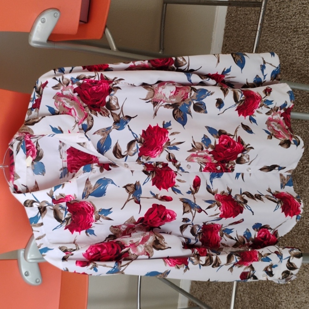 Men's Long-sleeve Size Large Fashion Shirt Floral Red Roses